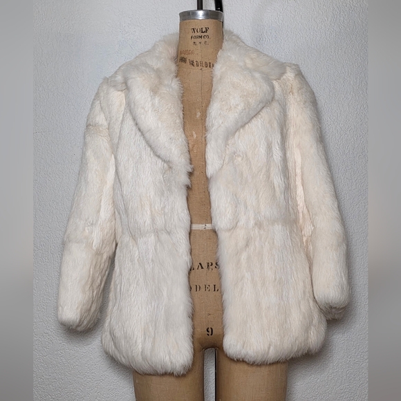 Vintage 70s White Cream 100% Rabbit Fur Coat Jacket - Picture 7 of 11